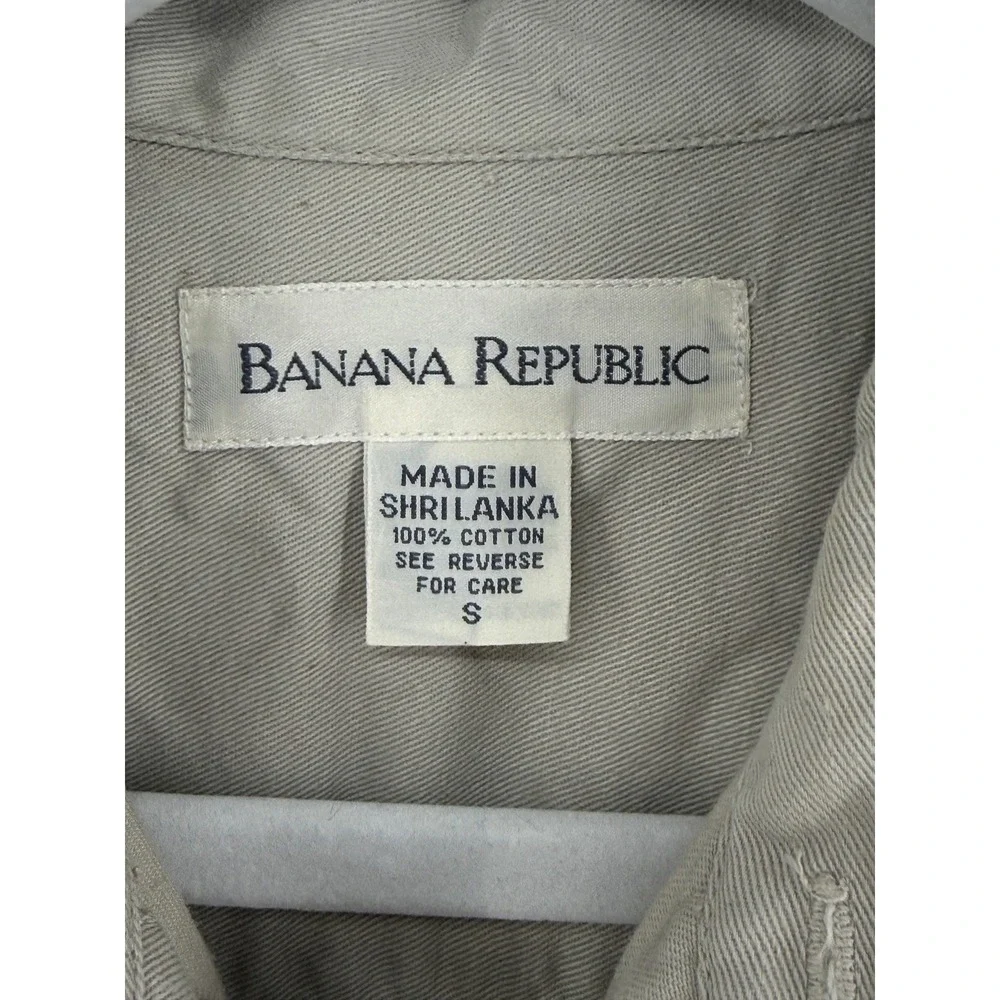 Banana Republic Vintage Mens Khaki Cotton Twill Roll Tab Safari Work Shirt Tan S